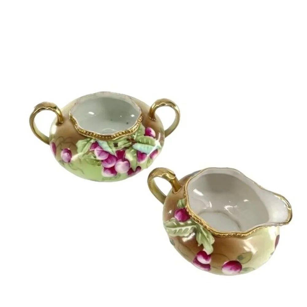 1891-1921 Antique Hand-Painted Nippon Japanese Berry Print Purple & Green - Picture 6 of 8